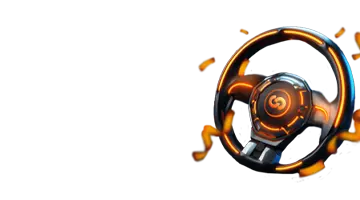 Изображение высокотехнологичного руля, представляющее пятничный бонус в Интернет-казино Unlim с динамичной гоночной темой.